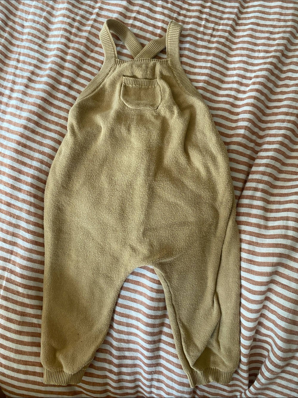 Quincy Mae knit overall jumpsuit mustard tan 12-18 months cotton